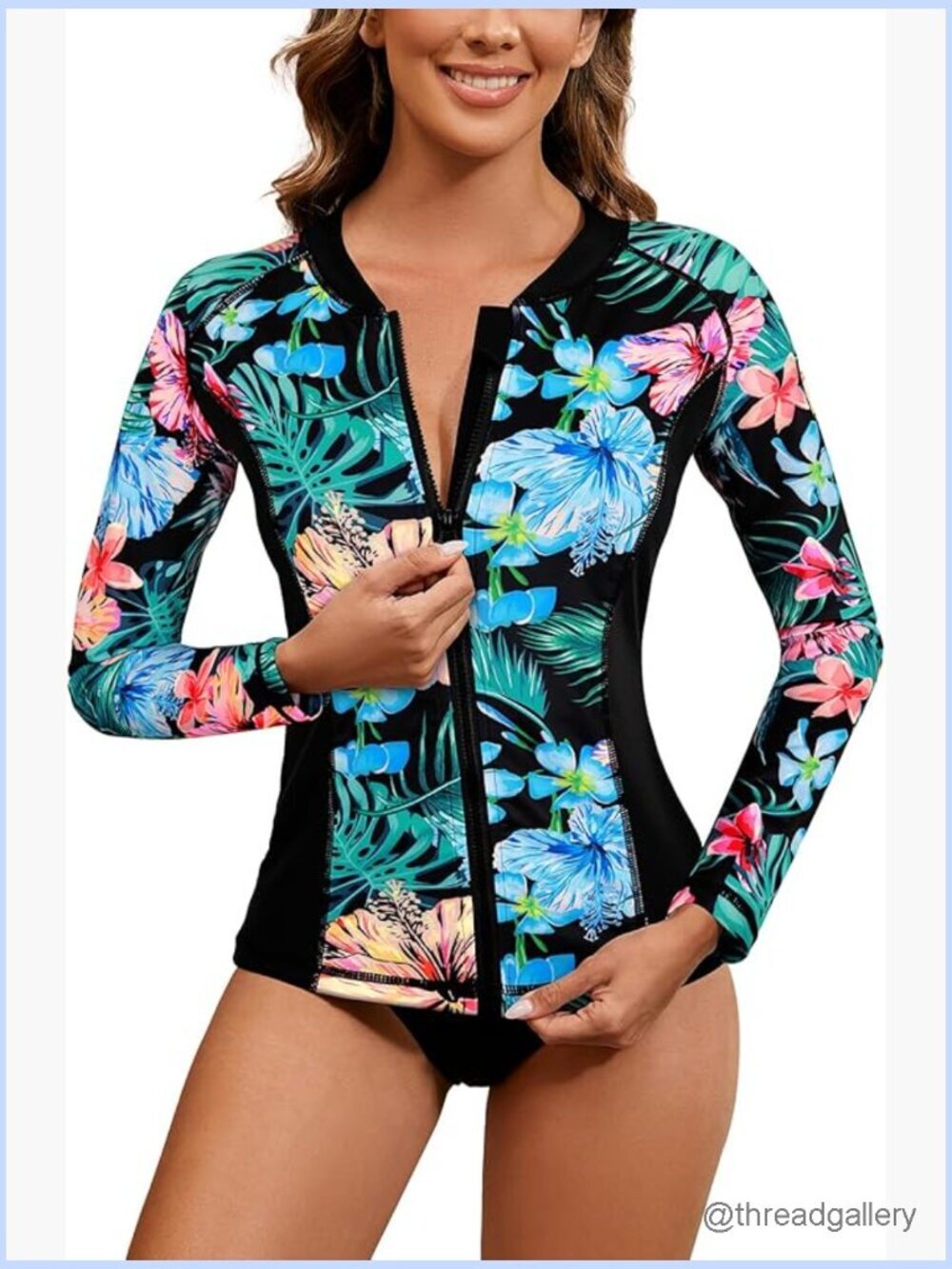 Long Sleeve Zip Up Rash Guard UPF 50+ Sun Protection Swim Shirt